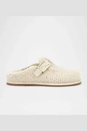 Fendi Shearling Buckle Sabot Mules