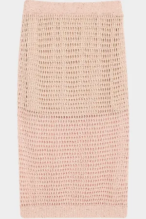 Brunello Cucinelli Linen Paillette Open-Knit Midi Skirt