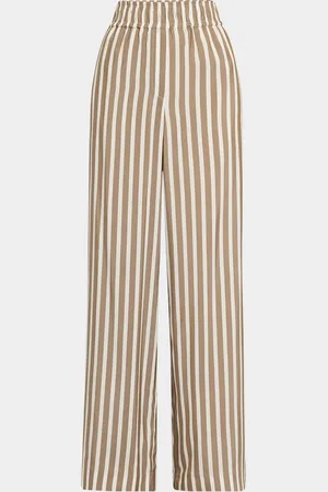 Brunello Cucinelli Striped Silk Wide-Leg Pull-On Pants