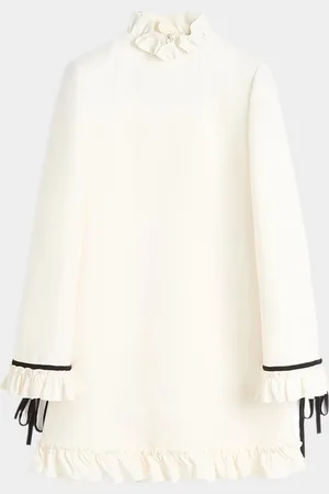 VALENTINO GARAVANI Frill High Neck Contrast Trim Mini Dress