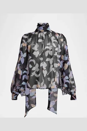 Chloé Floral-Print Chiffon Neck-Scarf Top