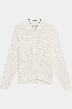 Brunello Cucinelli Linen Paillettes Openwork Net Stitched Cardigan
