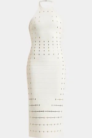 Hervé Léger Joanne Sequined Halter Bandage Midi Dress