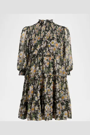 Cinq A Sept Olive Smocked Cosmo-Flower Mini Dress