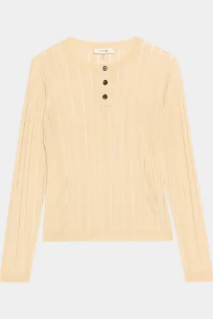 Frame Laddered Long-Sleeve Ribbed Henley Top