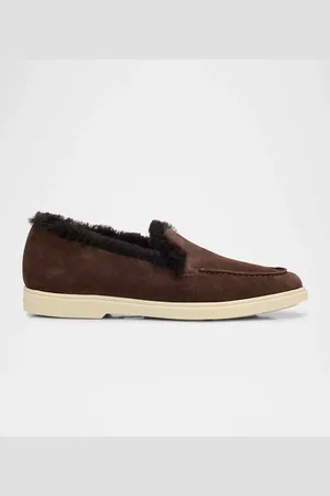 santoni Yalta Suede Shearling Sporty Loafers