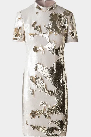 AKRIS Mock-Neck Short-Sleeve Sequin Mini Dress