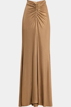 LAPOINTE Metallic Coated Jersey Ruched Maxi Skirt