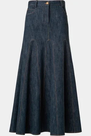 AKRIS Cotton Wool Denim Midi Skirt