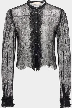 ULLA JOHNSON Cecile Ruffle-Trim Floral Lace Blouse