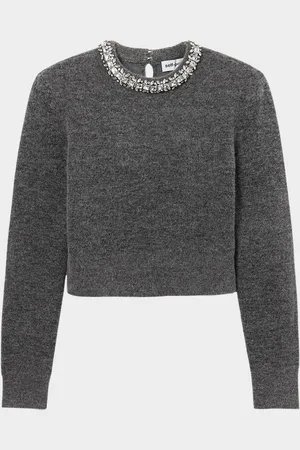 Self-Portrait Charcoal Embellished Knit Top