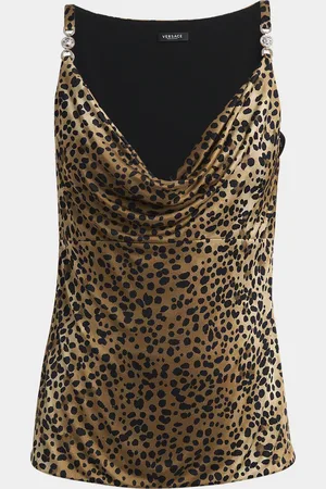 VERSACE Cowl-Neck Leopard Responsible Liquid Jersey Blouse