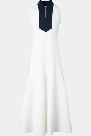 AKRIS Colorblock Quarter-Zip Sleeveless Jersey Midi Dress