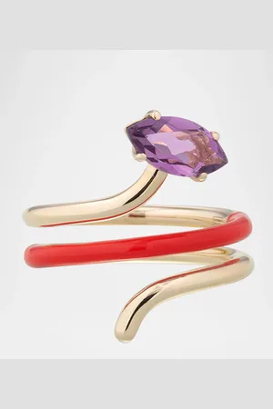BEA BONGIASCA 9K Yellow Gold and Red Enamel Amethyst Long Vine Statement Ring