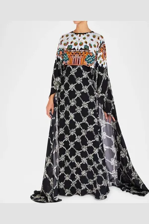Mary Katrantzou Thali Caramolengo Plexus-Print Cape Gown