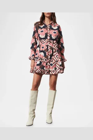 FIGUE Cami Tiered-Ruffle Belted Mini Shirtdress