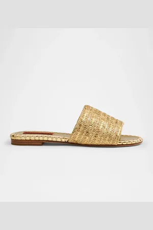 SIMON MILLER Salerno Metallic Raffia Flat Sandals