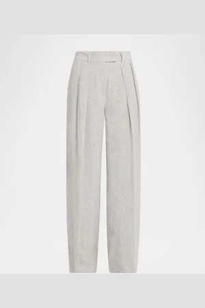 Brunello Cucinelli Sparkling Linen Canvas Pleated Wide-Leg Trousers