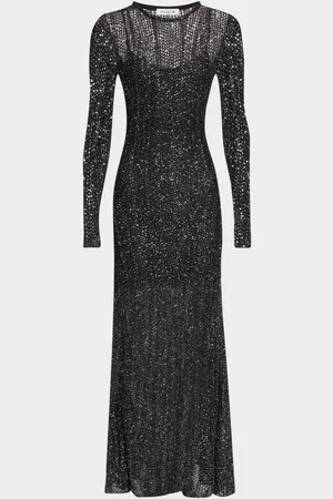 Alaïa Long Sequined Knit Long-Sleeve Dress