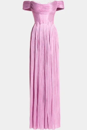 MARIA LUCIA HOHAN Sharon Off-The-Shoulder Metallic Plisse Gown
