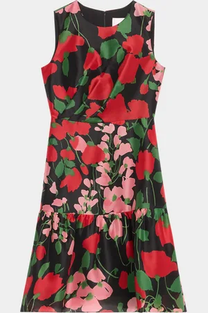 Carolina Herrera Floral Organza Flounce Hem Dress