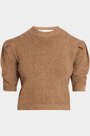 Frame Sparkly Ruched-Sleeve Sweater