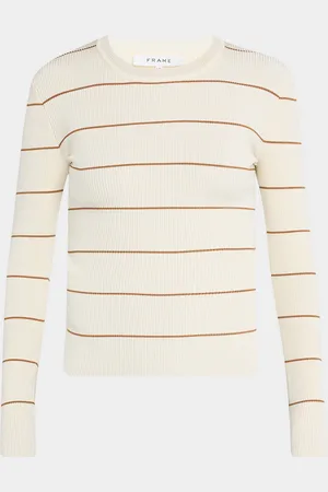 Frame Stripe Rib-Knit Crewneck Top