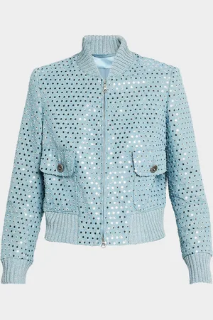 MAISON COMMON Sequin Distressed Denim Bomber Jacket