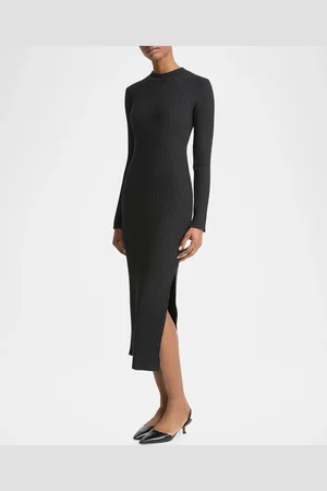 Vince Ribbed Long-Sleeve Midi Dress