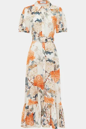 LEO LIN Becca Belted Floral-Print Midi Shirtdress