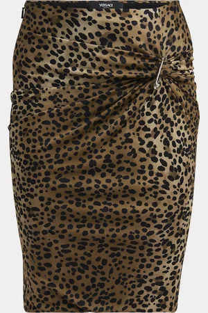 VERSACE Leopard Pencil Skirt with Safety Pin Brooch