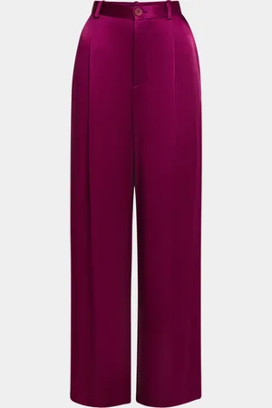 LAPOINTE Satin Relaxed-Leg Pleated Pants