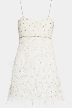 LOVESHACKFANCY Brianne Embellished Lace Mini Dress