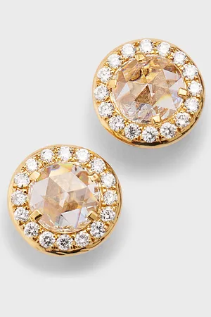64 Facets Scallop 18K Rose Gold Diamond Flower Stud Earrings, 1.00tcw