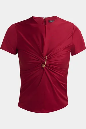VERSACE Twisted Safety-Pin Responsible Liquid Jersey Blouse