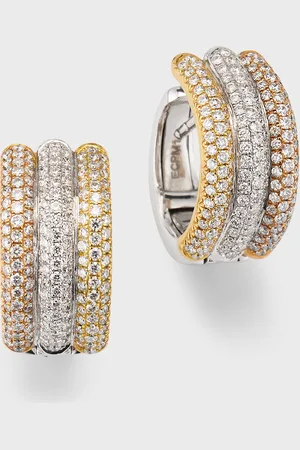 64 Facets Pave 18K Tricolor Diamond Huggie Hoop Earrings, 0.75tcw