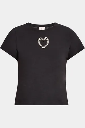 Cinq A Sept Cut-Out Rhinestone Heart Tee