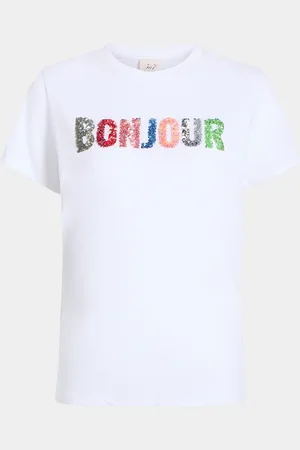 Cinq A Sept Crewneck Sequined Bonjour Tee