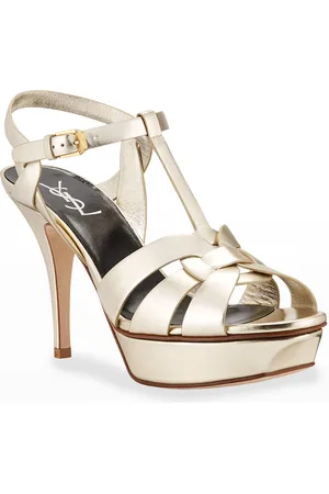 Saint Laurent Tribute Metallic Leather Platform Sandals