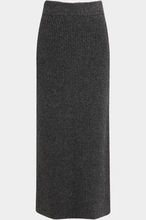 Argent Ribbed Midi Pencil Skirt