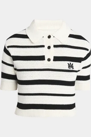 AMIRI MA Striped Knit Crop Polo Shirt