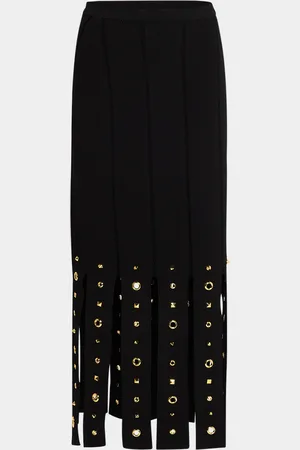 ST. JOHN Eyelet Embellished Paneled Midi Skirt