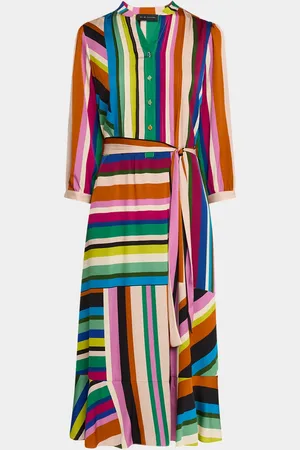 ELIE TAHARI The Mila Venus Striped A-line Midi Dress