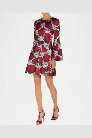 Mary Katrantzou Beam Plexus Ruby-Print Flare-Sleeve Mini Dress