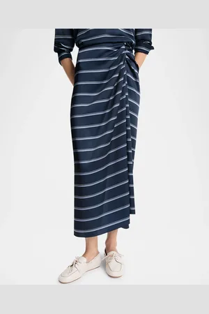 Vince Gathered Rugby Stripe Midi Skirt