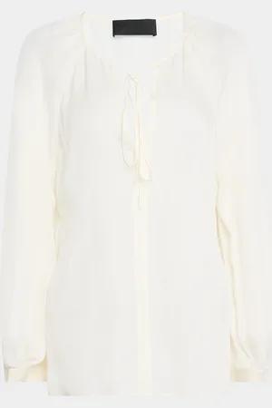NILI LOTAN Acadia Tie-Neck Sheer Silk Peasant Blouse