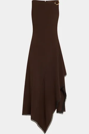 Jason Wu Boatneck Fit-Flare Crepe Dress With Organza Trim
