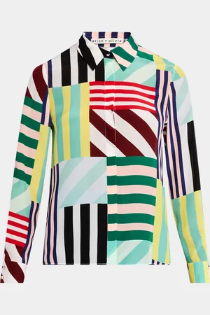 ALICE+OLIVIA Willa Striped Placket Top