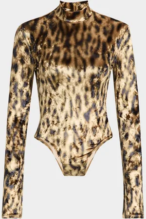 LAPOINTE Print Velvet Mock-Neck Bodysuit