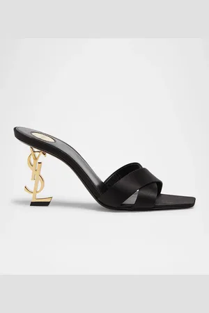 Saint Laurent Opyum YSL Logo-Heel Satin Slide Sandals